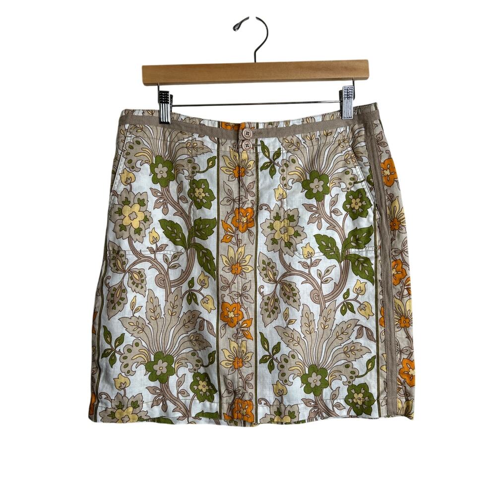 Tommy Bahama Women's7 0s Inspired Floral 100% Linen‎ Mini Skirt Size 8